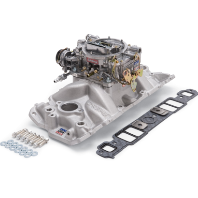 Edelbrock 2021 Performer EPS Zestaw kolektor + gaźnik , SB Chevy 55-86